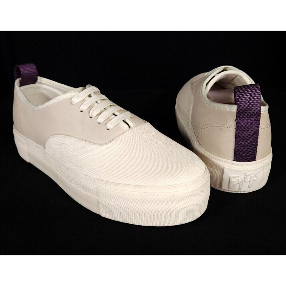 Eytys Cream Canvas Low-Top Sneakers with Purple Heel Loop